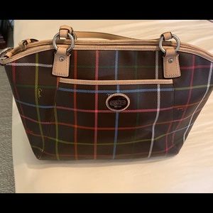 Coach Brown bag with Colored Plaid Purse
